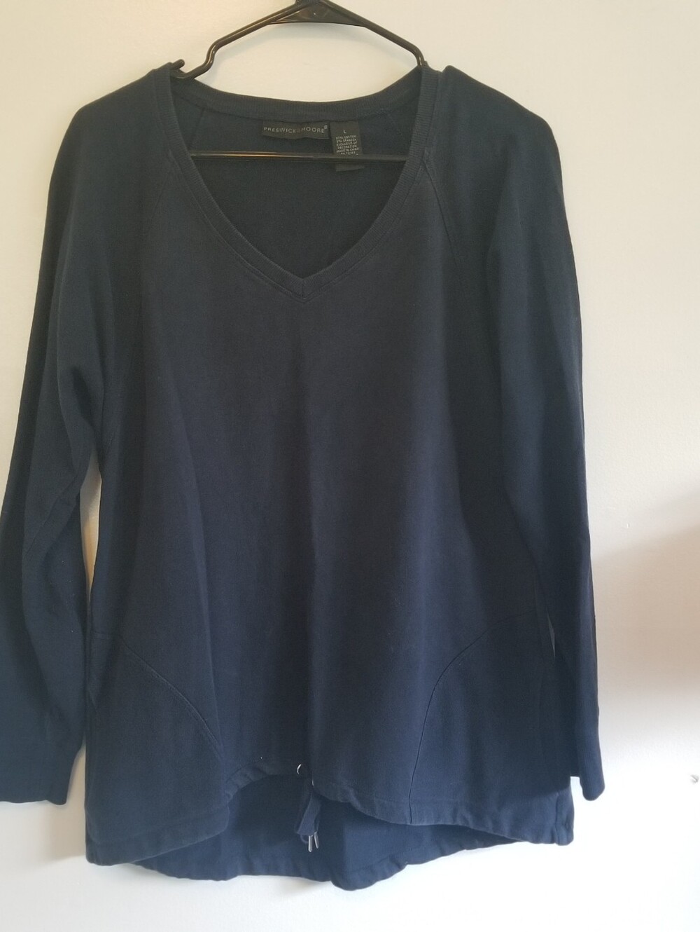 Preswick & Moore Navy Blue V-Neck Drawstring Hem Sweatshirt Women's Large